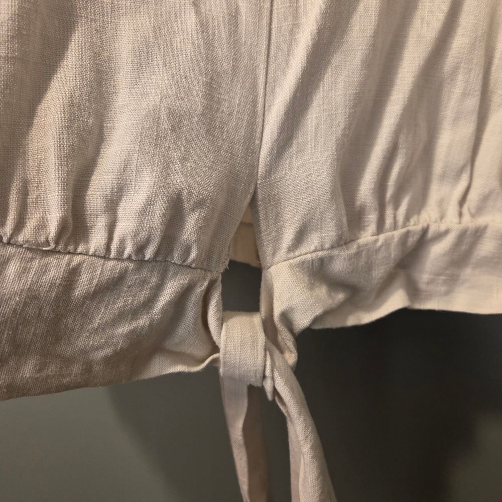 Nine West‎ Women's Cream Linen Blend Half Sleeve Tie Front Blouse Size L Cropped - Picture 7 of 11